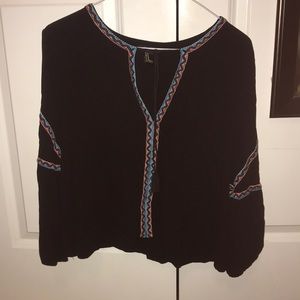tribal print and black blouse